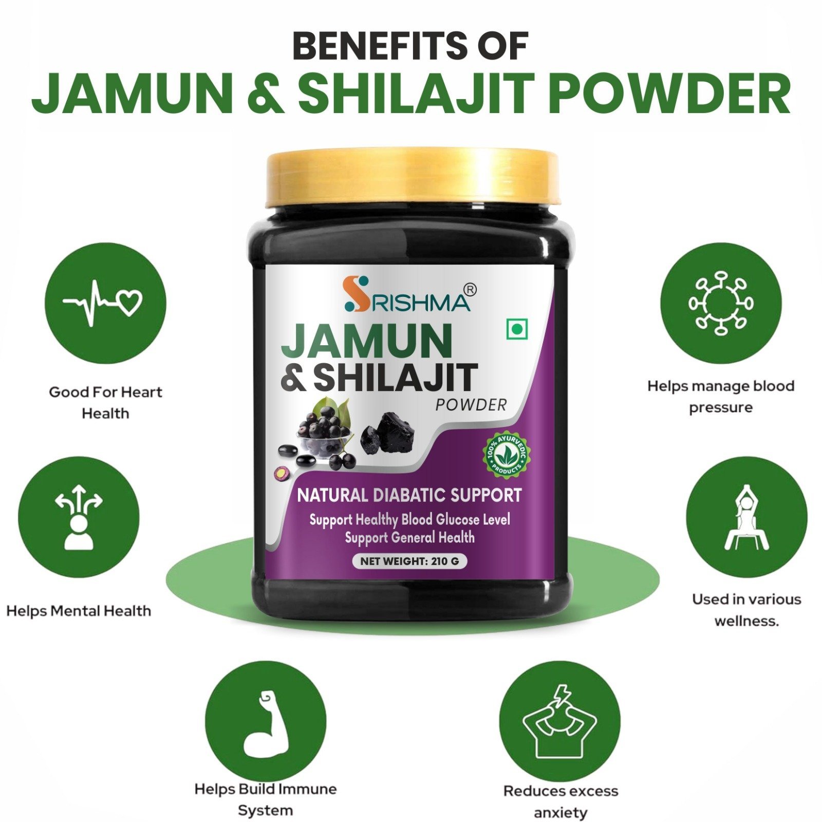 Srishma Jamun and Shilajit Powder – 210g | Ayurvedic Herbal Formula for Blood Sugar, Energy & Immunity - Image 2