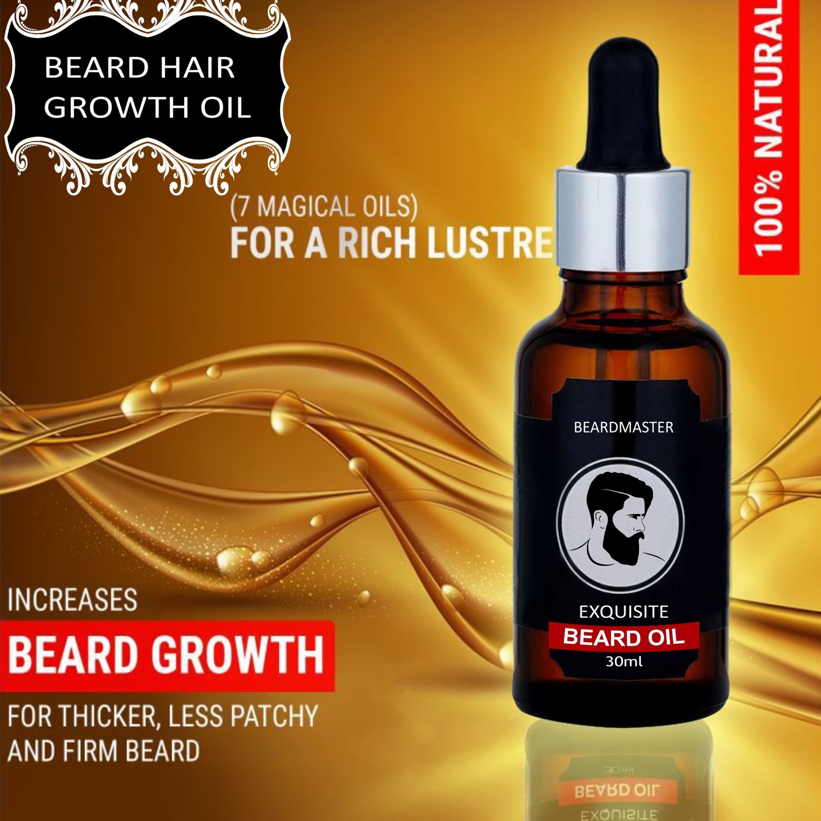 BEARDMASTER Exquisite Beard Oil – Natural Beard Growth Oil for Thicker, Shinier & Healthier Beard (30ml) - Image 2