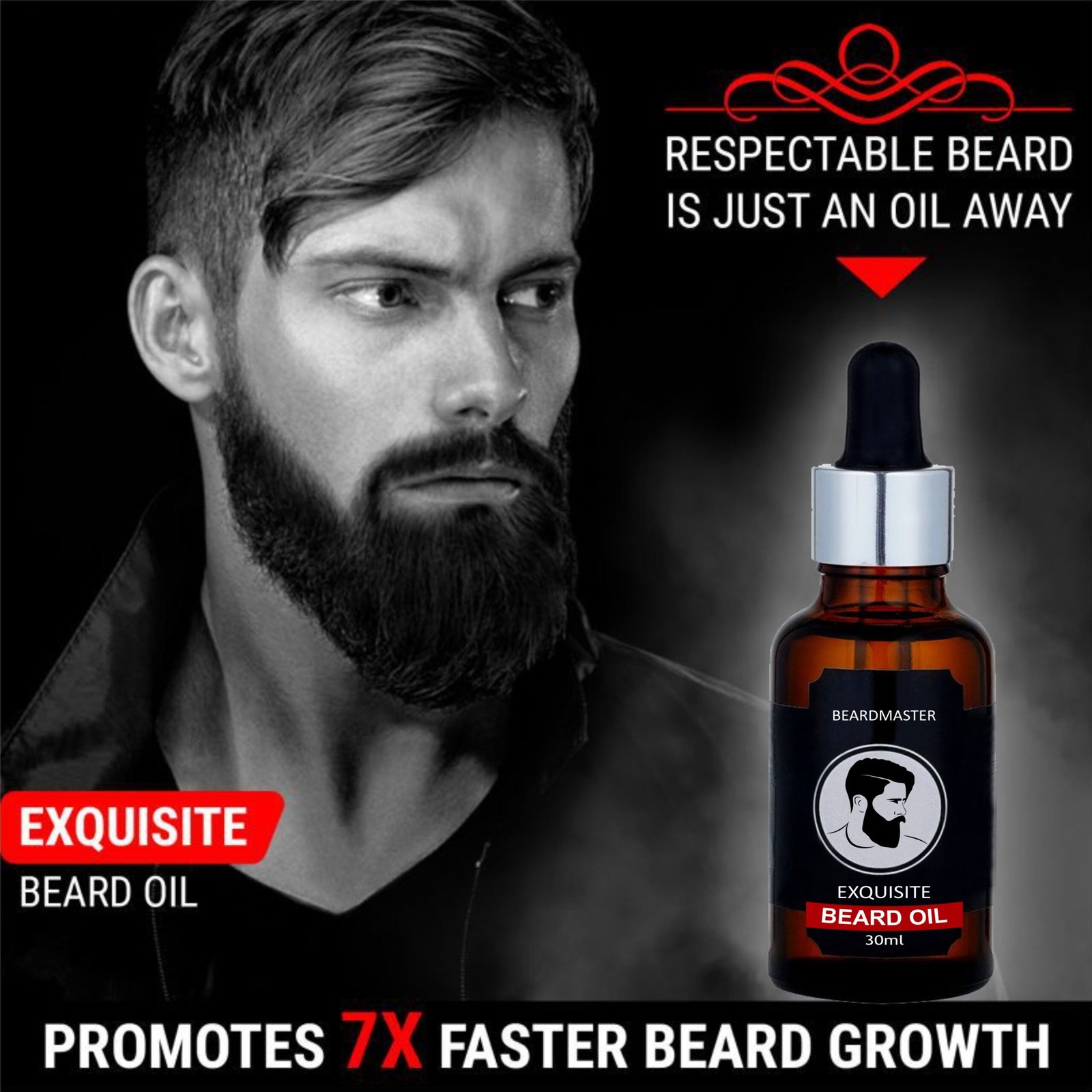 BEARDMASTER Exquisite Beard Oil – Natural Beard Growth Oil for Thicker, Shinier & Healthier Beard (30ml) - Image 3