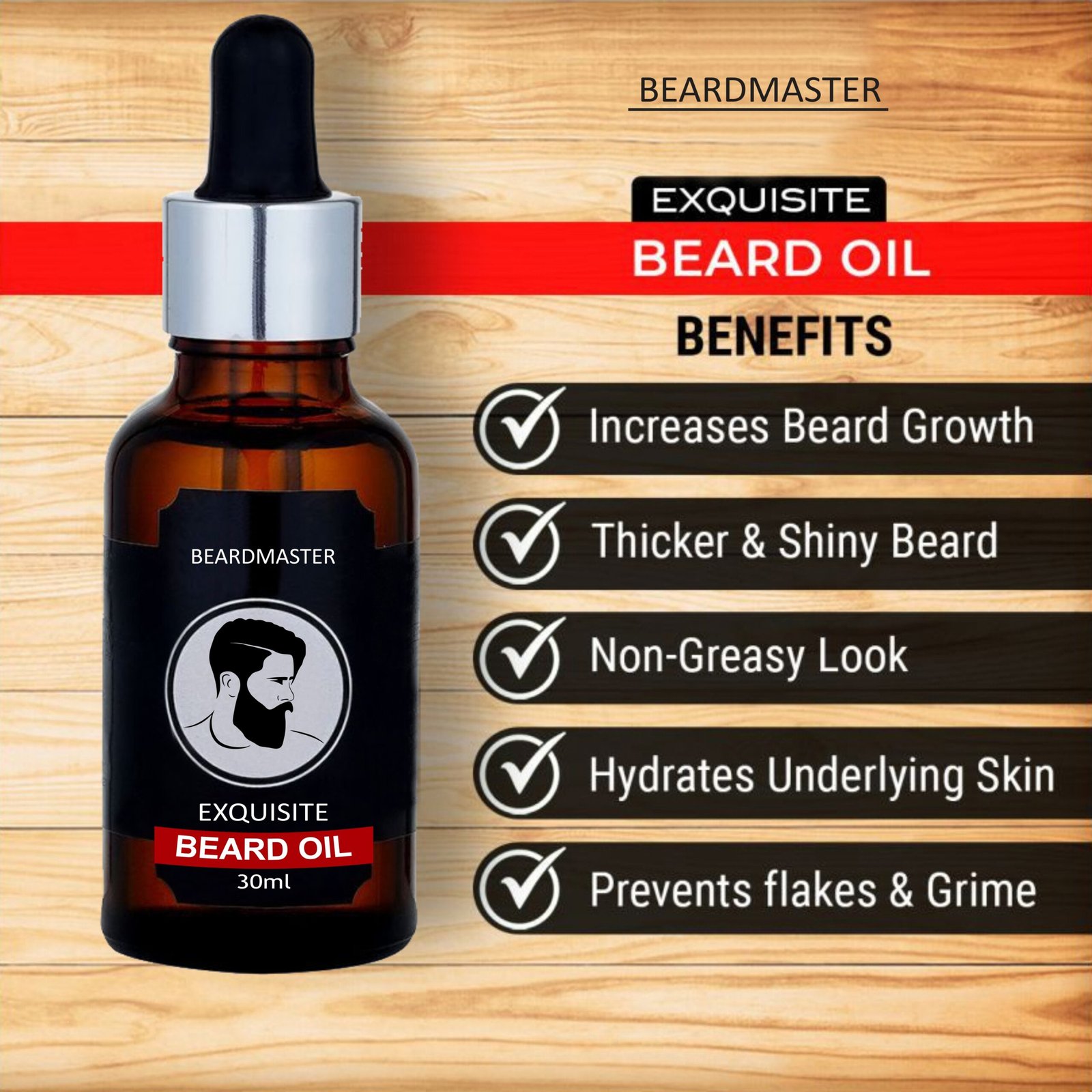 BEARDMASTER Exquisite Beard Oil – Natural Beard Growth Oil for Thicker, Shinier & Healthier Beard (30ml) - Image 4